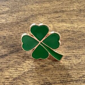 Four Leaf Clover Pin Lucky St Patricks Day Green Enamel Gold Tone Ireland‎ Irish